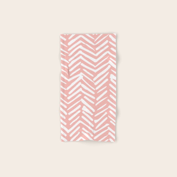 Pink, Boho, Abstract, Herringbone Pattern Bath Towel