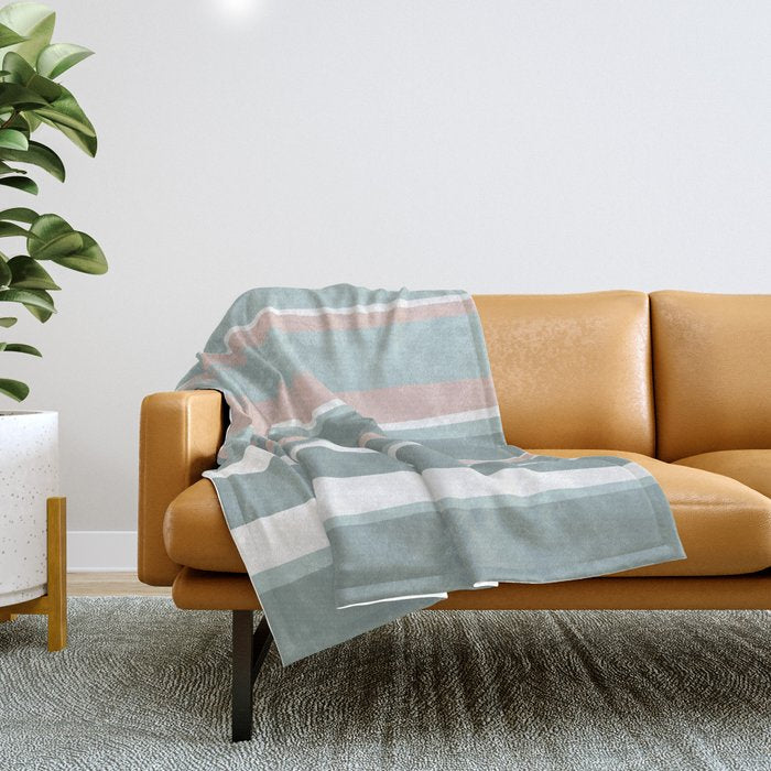 Festive, Abstract, Stripes Pattern, Pink, Green, White Throw Blanket