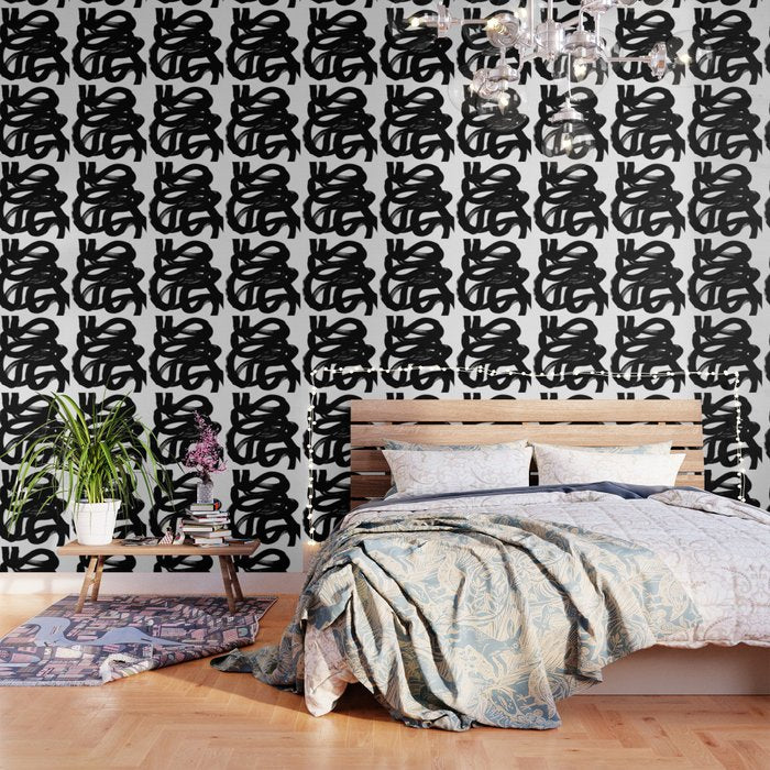 Swirl Black & White Minimalist Abstract Mid Century Ink Art Dark Brush Strokes Wallpaper
