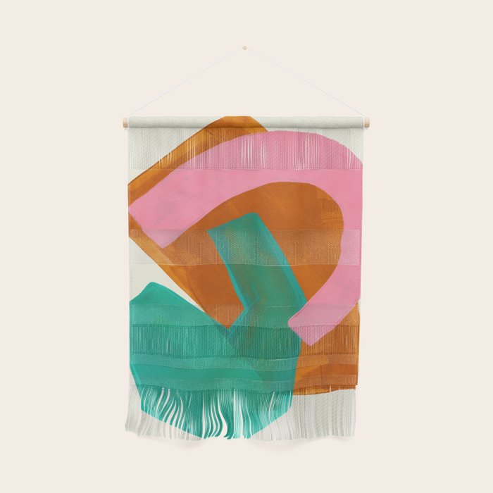 Ochre Pink Marine Green Fun Colorful Mid Century Modern Abstract Painting Shapes Pattern Wall Hanging