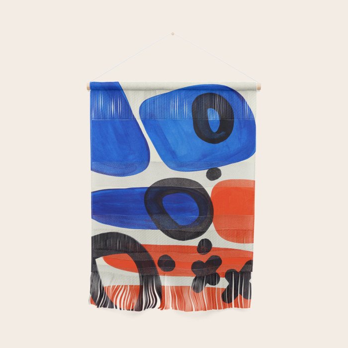 Blue Orange Fun Colorful Mid Century Modern Abstract Painting Shapes Pattern Wall Hanging