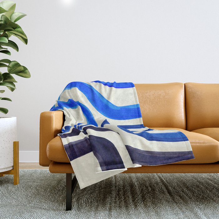 Electric Blues Fun Colorful Mid Century Modern Abstract Painting Shapes Pattern Throw Blanket