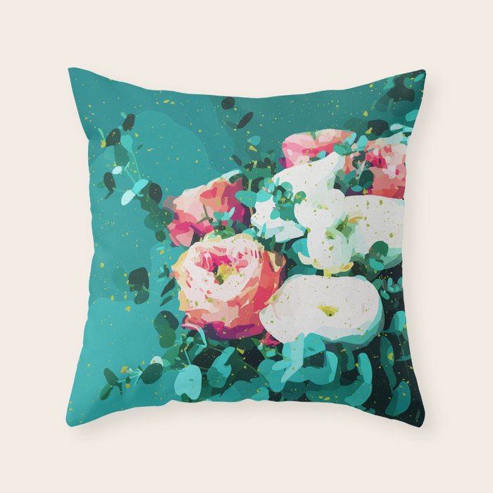Floral & Confetti #Digitalart #Floral Throw Pillow