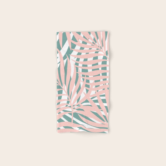 Summer, Tropical Green And Pink, Palm Leaves Pattern Bath Towel