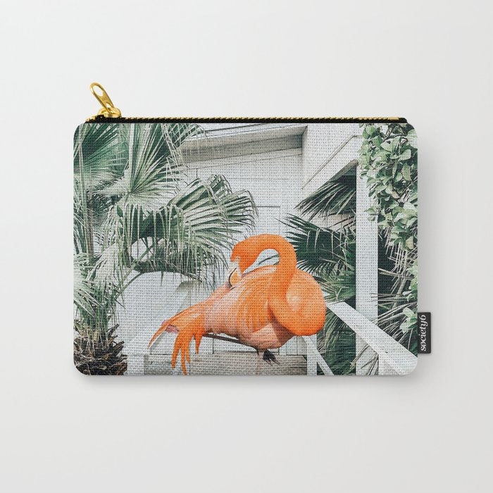 Flamingo Beach House, Wildlife Architecture Jungle Photography, Eclectic Birds Digital Art Carry All Pouch