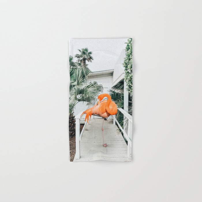 Flamingo Beach House, Wildlife Architecture Jungle Photography, Eclectic Birds Digital Art Bath Towel