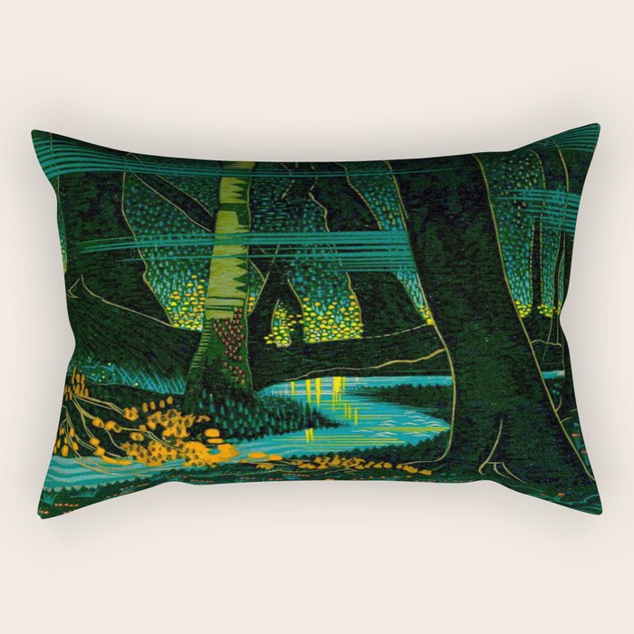 Magical Dark Fantasy Forest Woodblock Rectangular Pillow