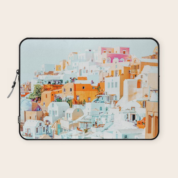 Santorini Vacay | Greece Summer Travel Architecture Buildings | Pastel Beachy Cityscape Photography Laptop Sleeve