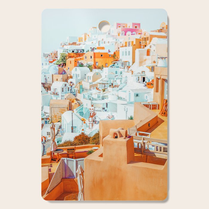 Santorini Vacay | Greece Summer Travel Architecture Buildings | Pastel Beachy Cityscape Photography Cutting Board