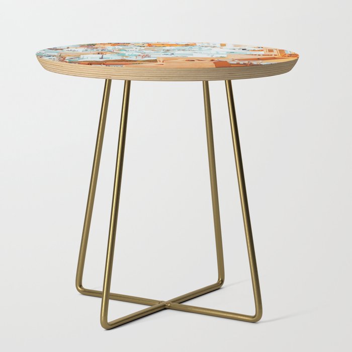 Santorini Vacay | Greece Summer Travel Architecture Buildings | Pastel Beachy Cityscape Photography Side Table