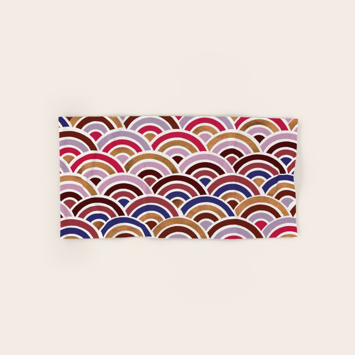 Japanese Seigaiha Wave - Mauve & Gold Palette Bath Towel