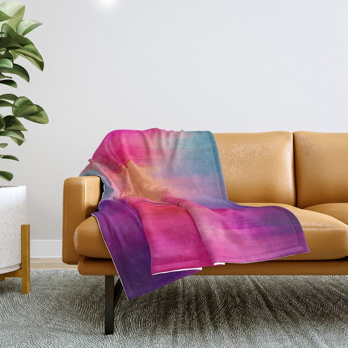 Abstract Modern Art Pink Violet Teal Brushstrokes Throw Blanket