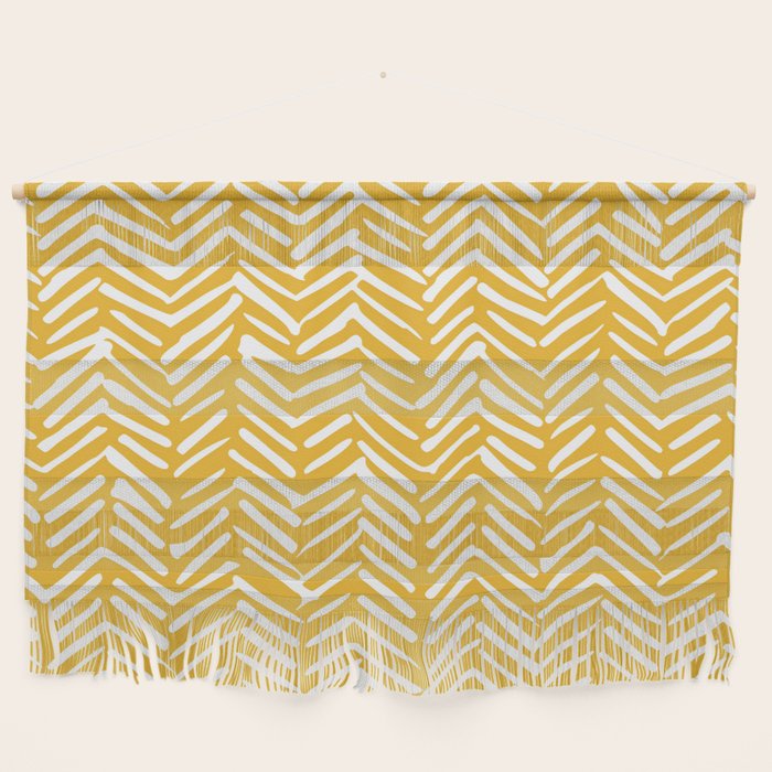 Boho Abstract Herringbone Pattern, Summer Yellow Wall Hanging