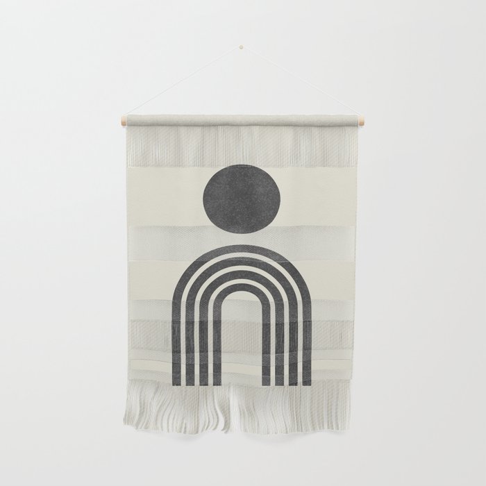 Mid Century Modern Black And White Sun And Rainbow Wall Hanging