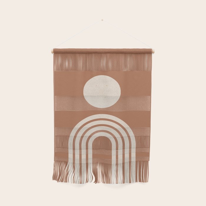 Mid Century Modern Sun And Rainbow On Terracotta Wall Hanging