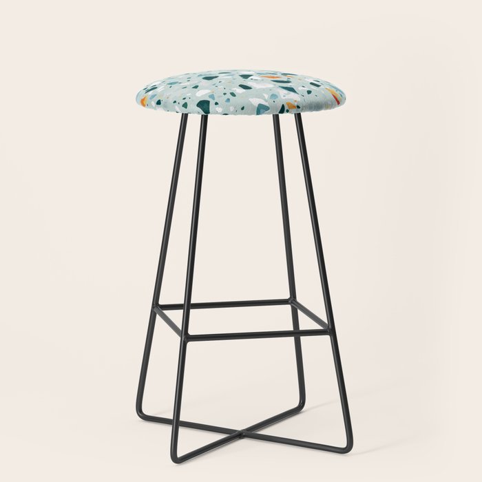 Mint Terrazzo, Eclectic Marble Texture Pattern, Colorful Neutral Pastel Illustration, Floor Tiles Stool