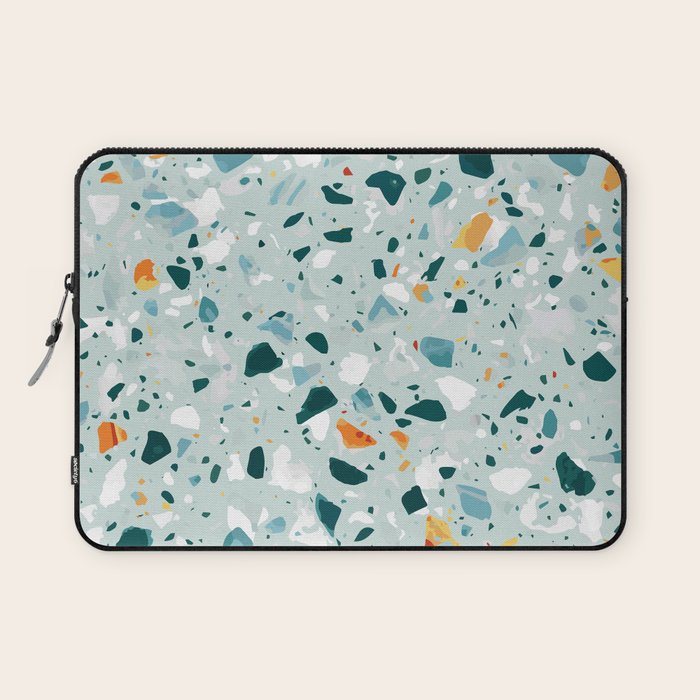 Mint Terrazzo, Eclectic Marble Texture Pattern, Colorful Neutral Pastel Illustration, Floor Tiles Laptop Sleeve