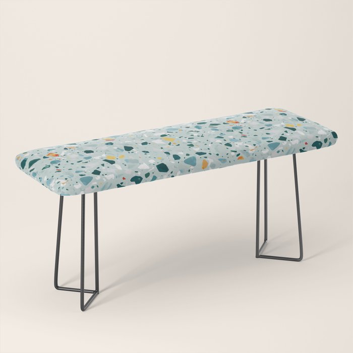 Mint Terrazzo, Eclectic Marble Texture Pattern, Colorful Neutral Pastel Illustration, Floor Tiles Bench