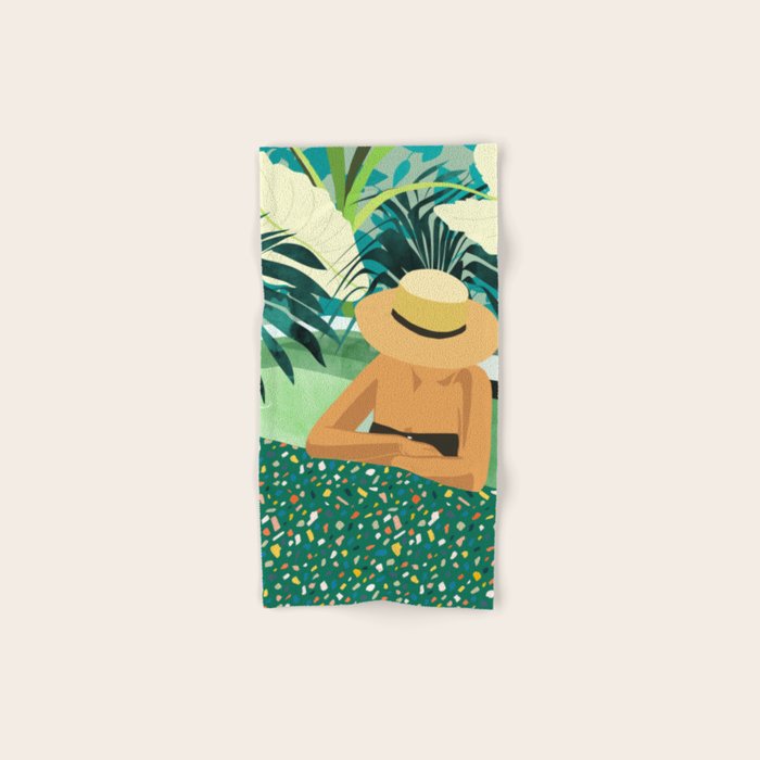 Chill, Modern Bohemian Black Woman Travel Illustration | Terrazzo Tropical Swimming Pool Fashion Bath Towel
