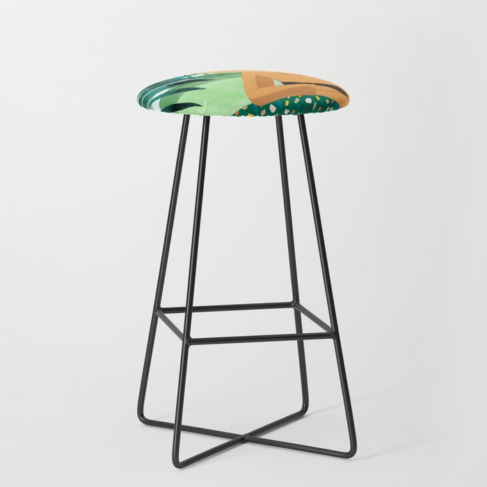 Chill, Modern Bohemian Black Woman Travel Illustration | Terrazzo Tropical Swimming Pool Fashion Stool