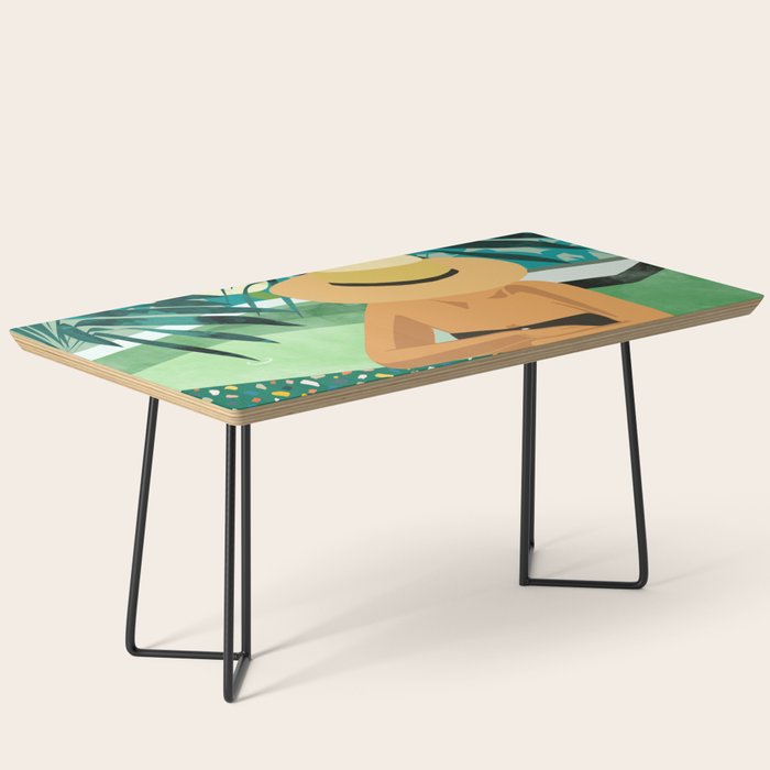 Chill, Modern Bohemian Black Woman Travel Illustration | Terrazzo Tropical Swimming Pool Fashion Coffee Table