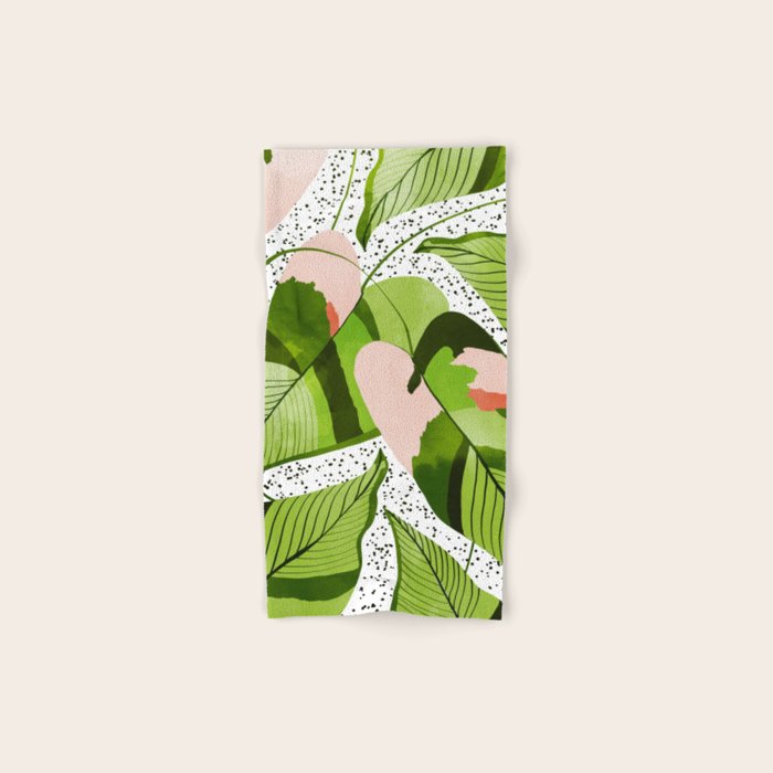 Blushing Leaves Watercolor Painting, Colorful Botanical Illustration, Tropical Modern Bohemian Bath Towel
