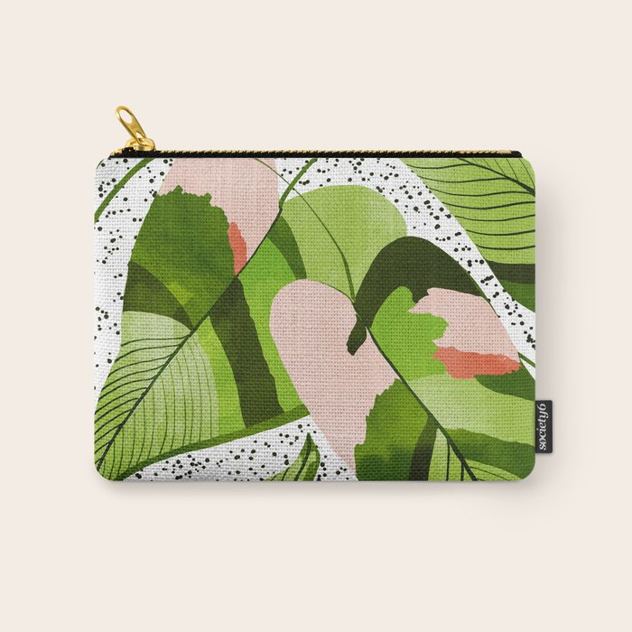 Blushing Leaves Watercolor Painting, Colorful Botanical Illustration, Tropical Modern Bohemian Carry All Pouch