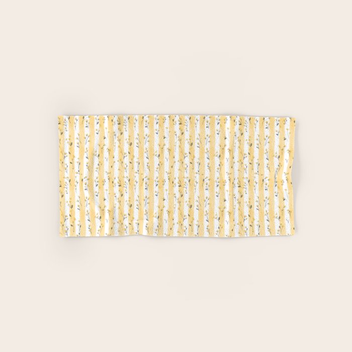 Buttercup Yellow Flower Blossoms On Butter Yellow Streaky Stripes Bath Towel