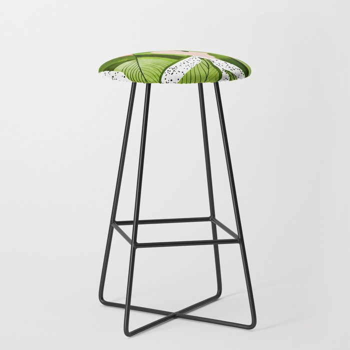 Blushing Leaves Watercolor Painting, Colorful Botanical Illustration, Tropical Modern Bohemian Stool