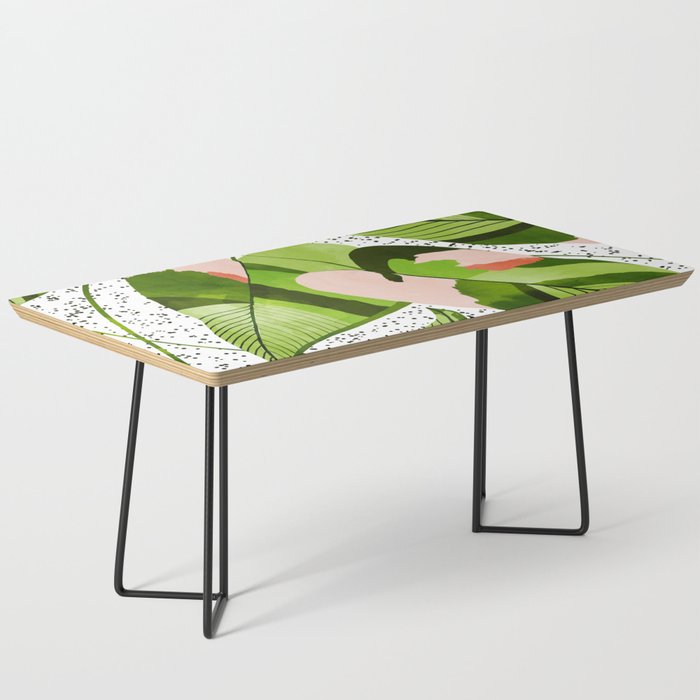 Blushing Leaves Watercolor Painting, Colorful Botanical Illustration, Tropical Modern Bohemian Coffee Table
