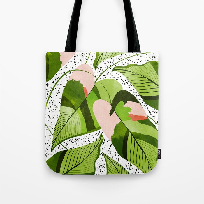 Blushing Leaves Watercolor Painting, Colorful Botanical Illustration, Tropical Modern Bohemian Tote Bag