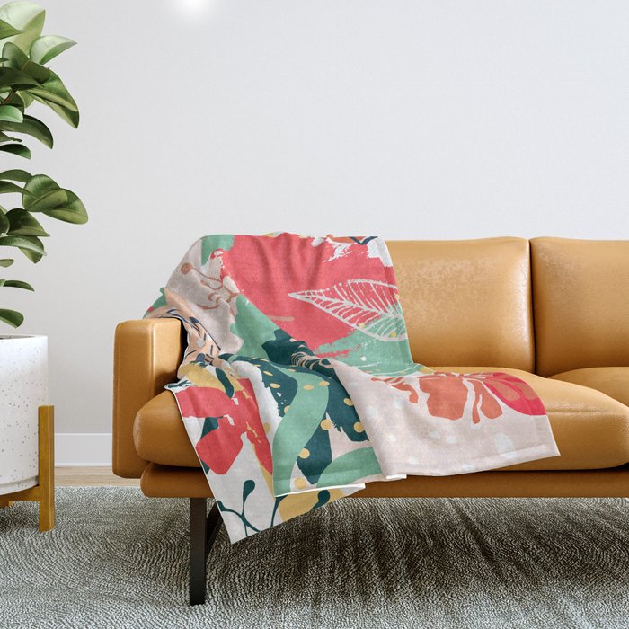 Summer Floral Prints, Abstract, Red And Green, Colourful Prints. Throw Blanket