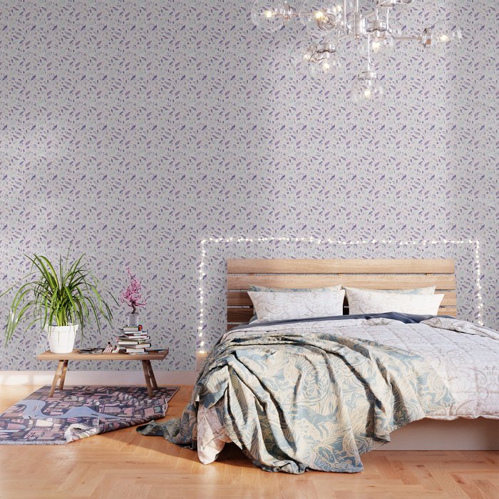 Modern Blush Pink Navy Blue Purple Watercolor Floral Wallpaper