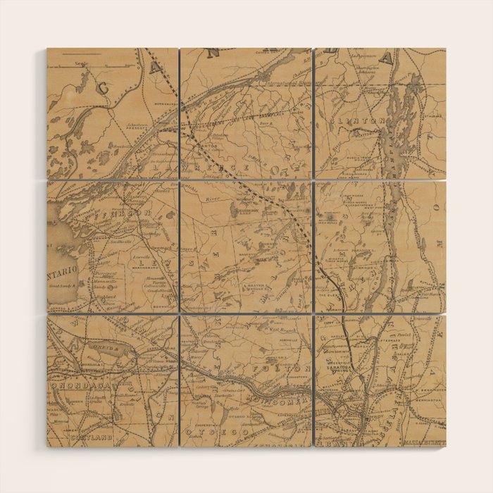 Vintage Adirondack Mountains Railroad Map (1895) V.2 Wood Wall Art
