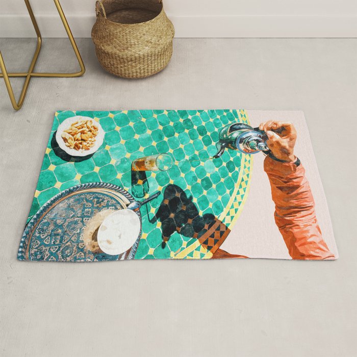 Chai, India Culture & People Painting, Exotic Travel Places Tea Bohemian Colorful Morocco Turkish Rug