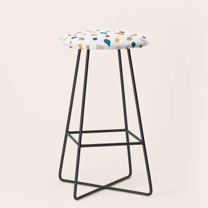 Terrazzo, Abstract Quirky Shapes Bohemian Modern Pattern Confetti Celebration Random Colorful Shapes Stool