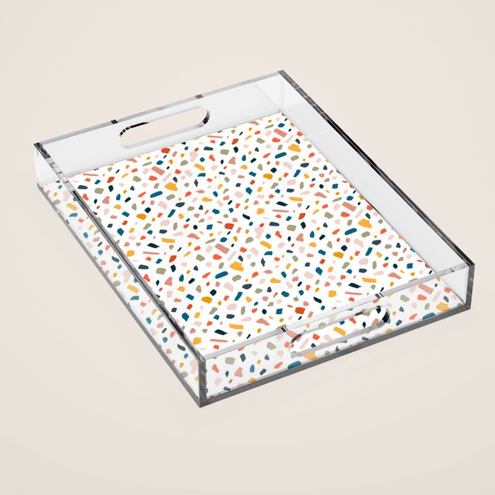 Terrazzo, Abstract Quirky Shapes Bohemian Modern Pattern Confetti Celebration Random Colorful Shapes Acrylic Tray