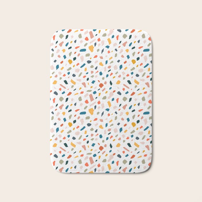 Terrazzo, Abstract Quirky Shapes Bohemian Modern Pattern Confetti Celebration Random Colorful Shapes Bath Mat