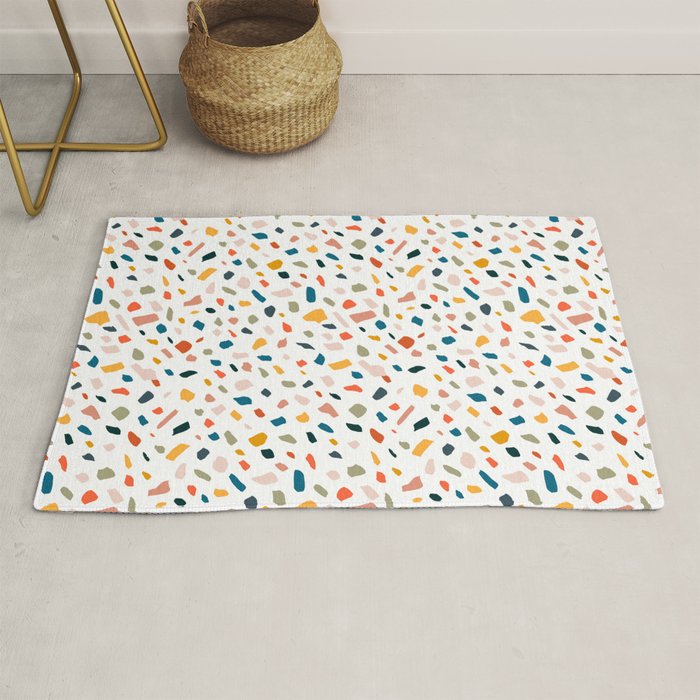 Terrazzo, Abstract Quirky Shapes Bohemian Modern Pattern Confetti Celebration Random Colorful Shapes Rug