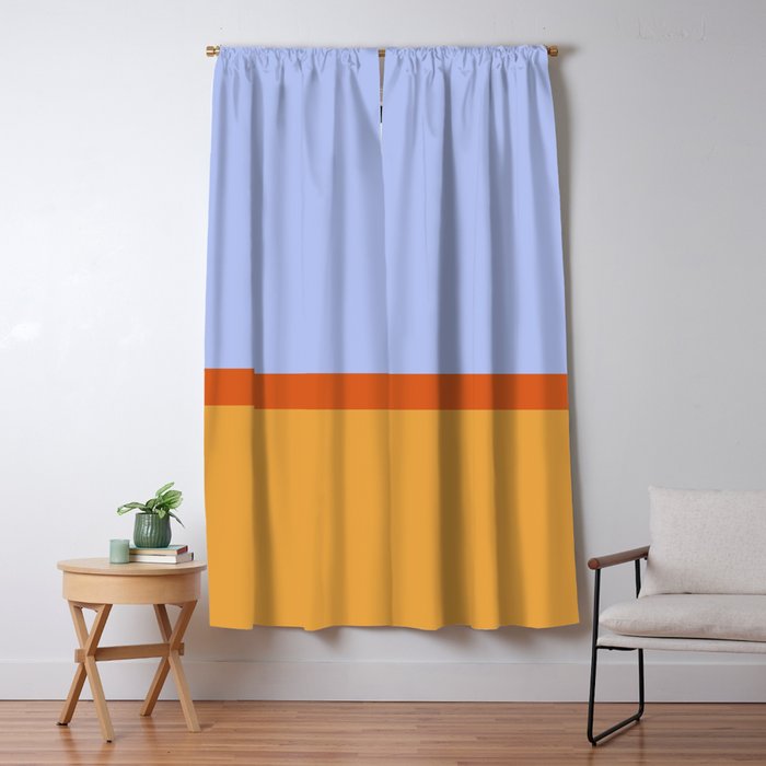 70s Summer Color Block Blue And Orange Window Curtain