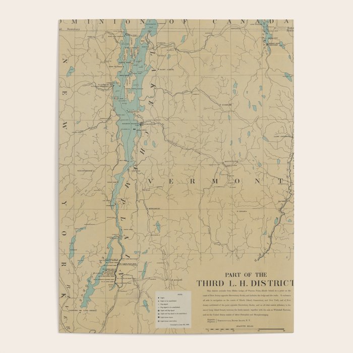 Vintage Lake Champlain Lighthouse Map (1896) Poster