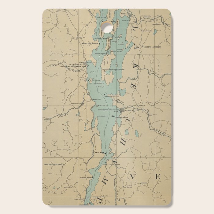 Vintage Lake Champlain Lighthouse Map (1896) Cutting Board