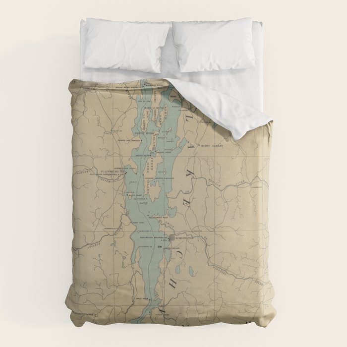 Vintage Lake Champlain Lighthouse Map (1896) Duvet Cover