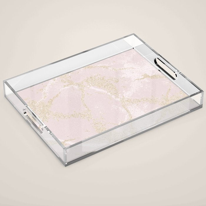 Elegant Modern Blush Pink Gold Pastel Marble Acrylic Tray