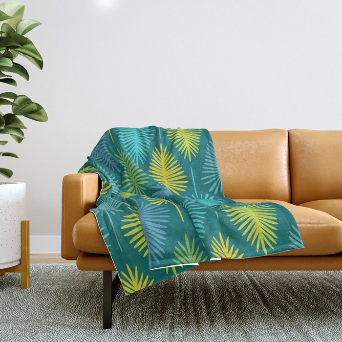 Mid Century Blue And Green Forest Throw Blanket