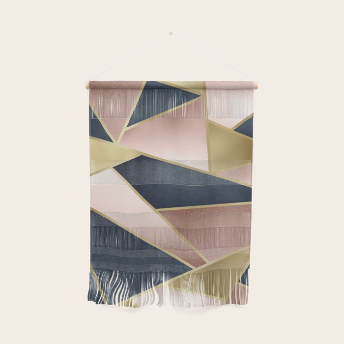 Geometric Art, Rose Gold, Pink And Navy Blue Modern  Wall Hanging