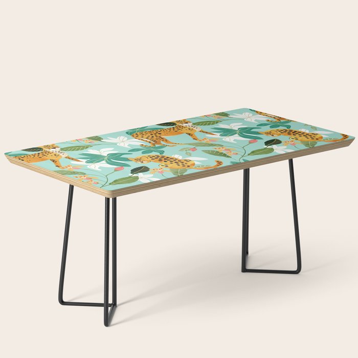 Cheetah Jungle, Wildlife Nature Wild Cats Tigers Leopard Botanical Animals Mint Quirky Illustration Coffee Table