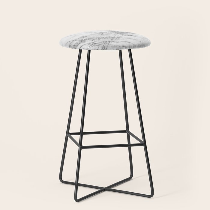 Elegant Chic White Gray Silver Glitter Marble Stool