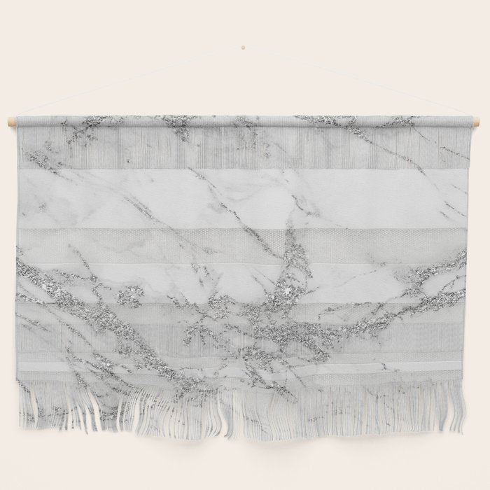 Elegant Chic White Gray Silver Glitter Marble Wall Hanging