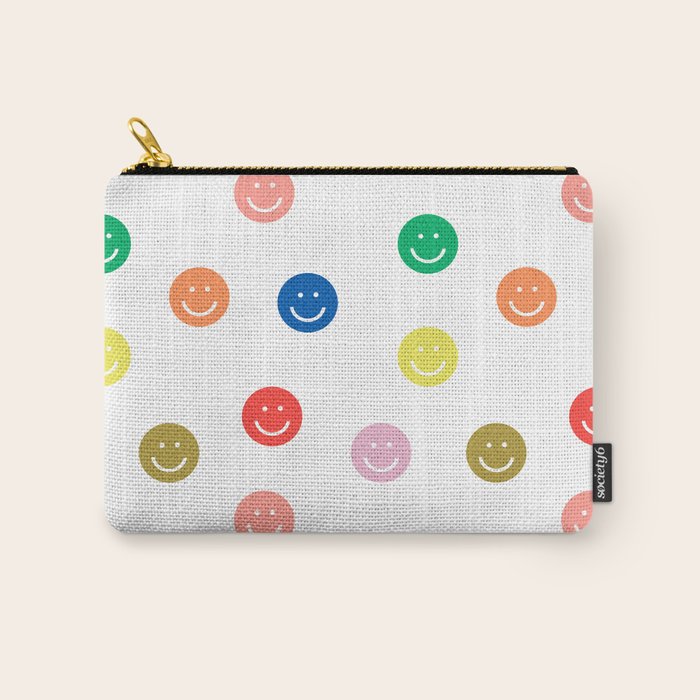 Smiley Faces Happy Simple Rainbow Colors Pattern Smile Face Kids Nursery Boys Girls Decor Carry All Pouch